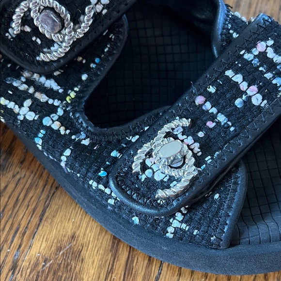 100% authentic CHANEL Black colorful tweed dad sandal size 35 / 6 - Picture 3 of 8